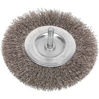 Sealey flat stainless steel wire brush with circular metal base and dense bristles for cleaning and polishing surfaces.