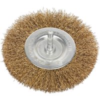 Sealey flat wire brush with circular metal base and dense brass bristles, designed for cleaning and polishing surfaces.