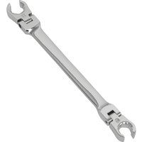 Sealey flexible head flare nut spanner, silver, with open ends and pivoting joints for adjustable angles.