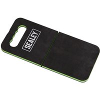 Black Sealey folding mechanics work mat with green edges and a handle cutout for easy carrying.