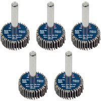 Pack of five Sealey abrasive flap wheels, 25mm diameter, 10mm width, 6mm shaft, 80 grit, with blue centers.