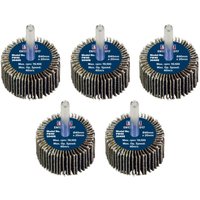 Sealey abrasive flap wheels, 40mm diameter, 20mm width, 40 grit, with 6mm shafts, blue center, pack of 5.