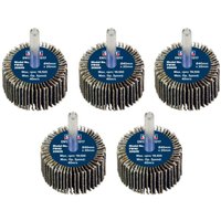 Sealey abrasive flap wheels, 40x20mm, 60 grit, with blue centers and clear shafts, pack of 5.