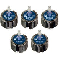Sealey abrasive flap wheels, 40x30mm, 6mm shaft, assorted grit, pack of 5, blue center with layered sanding flaps.