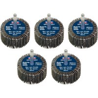 Sealey abrasive flap wheels, 50mm diameter, 25mm width, 40 grit, with 6mm shafts, blue center, pack of 5.