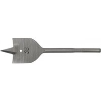 Flat wood bit by Sealey, 38mm diameter, 152mm length, silver steel with sharp pointed tip and engraved size marking.