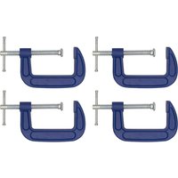 Blue Sealey G clamps pack of 4 with silver threaded screws and swivel pads.