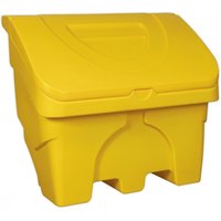 Yellow Sealey grit and salt storage box, 200L capacity, with a hinged lid and molded handle design.