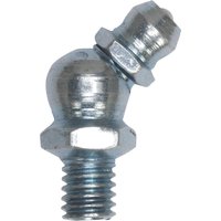 Sealey 45° grease nipple, silver metal, M6 x 1mm thread, hexagonal base with angled nozzle.