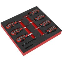 Sealey GripMAX 17 Piece Stubby Screwdriver Set with red and black handles in a black and red module tray.