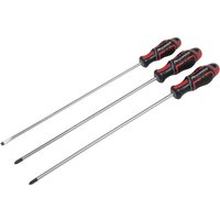 Sealey GripMAX 3 Piece Long Screwdriver Set with black and red ergonomic handles and extended metal shafts.