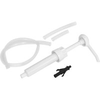 White Sealey hand pump kit with long nozzle, flexible tubing, and black adapter for 5-litre containers.