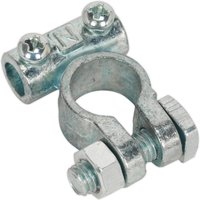 Sealey Heavy Duty 24v Negative Battery Terminal, silver metal with two screws and a clamp for secure connection.
