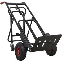 Black Sealey 3 in 1 sack truck trolley with red handles, large pneumatic wheels, and foldable platform.
