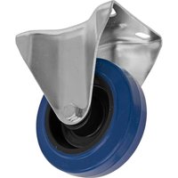 Sealey heavy-duty castor wheel with blue elastic rubber tire and silver metal bracket for fixed mounting.