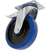 Sealey blue rubber swivel castor wheel with metal plate and total lock mechanism.
