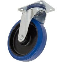 Sealey heavy-duty blue elastic rubber swivel castor wheel with metal bracket and mounting plate.