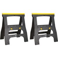 Black and yellow Sealey heavy duty composite folding trestles set of 2 with sturdy legs and locking mechanism.