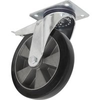 Sealey heavy duty rubber castor wheel with swivel, total lock, and metal mounting plate.
