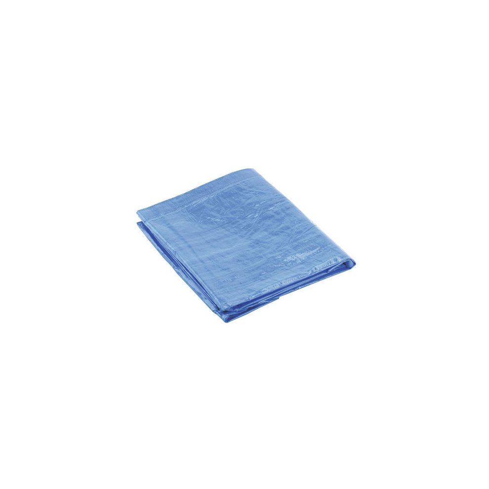 Blue tarpaulin measuring 3.66 x 4.88 meters, made from durable material, featuring a smooth surface and foldable design for easy storage.