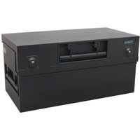 Black Sealey heavy duty tool truck box with central handle, dual locks, and robust metal construction.