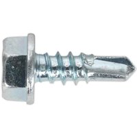 Hex head zinc plated self-drilling screw with sharp tip and threaded shank, Sealey brand.