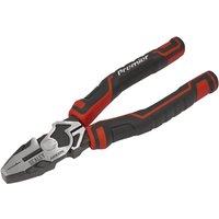Sealey High Leverage Combination Pliers with black and red rubber grips and silver metallic jaws.