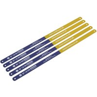 Sealey HSB0518 hacksaw blades, 300mm, bi-metal, 18TPI, pack of 5, blue and yellow with printed specifications.