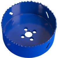 Blue Sealey HSS hole saw with jagged edge and multiple circular cutouts on the base.