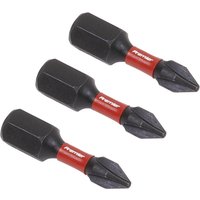 Black Sealey Phillips screwdriver bits with red bands and hex shank, set of three.