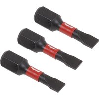 Black Sealey slotted screwdriver bits with red bands, hexagonal shank, and flat tip, set of three.
