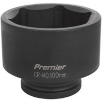 Black Sealey IS1100 impact socket, 100mm, 1in square drive, with engraved branding and smooth matte finish.