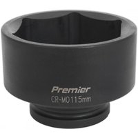 Black Sealey IS1115 impact socket, 115mm, 1in square drive, with engraved "Premier CR-MO115mm" text.