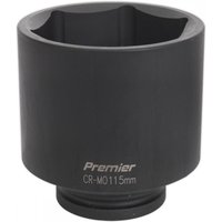 Black Sealey impact socket, 115mm deep, 1in square drive, with engraved "Premier CR-MO 115mm" text on the side.