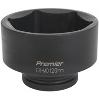 Black Sealey impact socket, 120mm, 1in square drive, with engraved "Premier CR-MO 120mm" text.