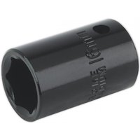 Black Sealey IS1216 impact socket, 16mm, 1/2in square drive, cylindrical with engraved size markings.