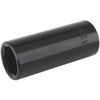 Black Sealey IS1220D deep impact socket, 20mm, with 1/2in square drive, cylindrical shape with engraved size markings.