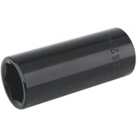 Black Sealey deep impact socket, 22mm size, 1/2in square drive, cylindrical shape with engraved markings.