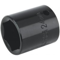 Black Sealey impact socket 24mm with 1/2in square drive, cylindrical shape, engraved size marking.