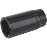 Black Sealey impact socket, 27mm deep, 1/2in square drive, cylindrical with engraved size marking.