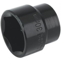Black Sealey impact socket 30mm with 1/2in square drive, cylindrical shape, engraved size marking.
