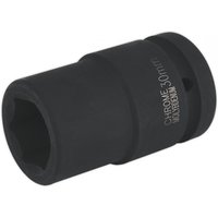 Black Sealey impact socket, 30mm deep, 1-inch square drive, with engraved size marking on side.