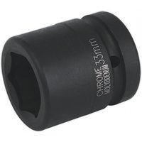 Black Sealey impact socket 33mm with 1in square drive, engraved text on side, cylindrical shape.