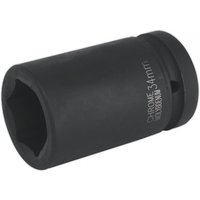 Black Sealey impact socket, 34mm deep, 1in square drive, with engraved size markings.