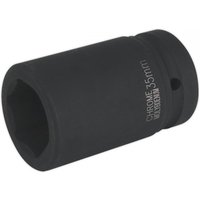 Black Sealey IS135D impact socket, 35mm deep, 1in square drive, with chrome finish and engraved size marking.
