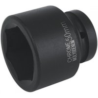 Black Sealey IS150 impact socket, 50mm size, 1-inch square drive, with engraved specifications on the side.