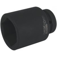 Black Sealey IS150D impact socket, 50mm deep, 1in square drive, with hexagonal opening and engraved specifications.