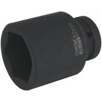 Black Sealey impact socket 52mm deep with 1-inch square drive, engraved text on side, hexagonal opening.