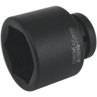Black Sealey impact socket 55mm with 1in square drive, smooth matte finish, and engraved size marking.