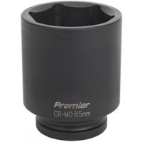 Black Sealey impact socket, 85mm deep, 1in square drive, with "Premier CR-MO 85mm" text on side.